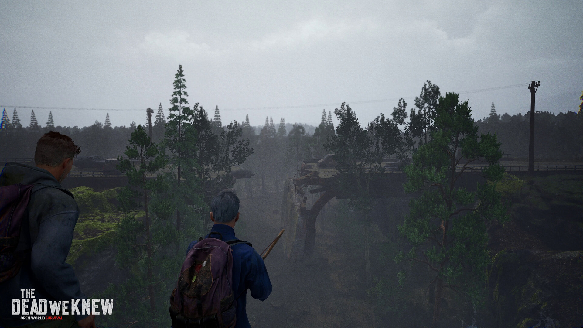 Infected moving through dense volumetric fog in a boreal ravine