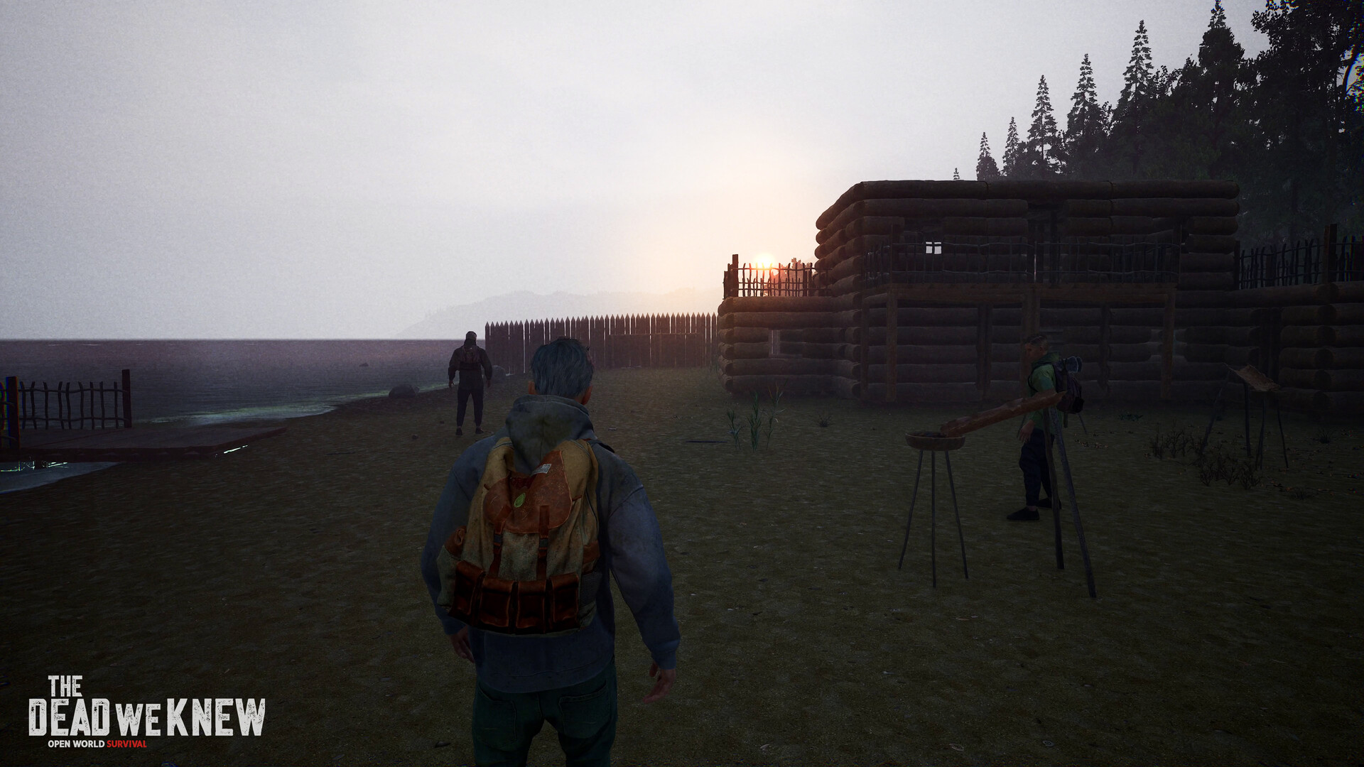 Fortified log cabin on a hilltop plateau used as a survival base